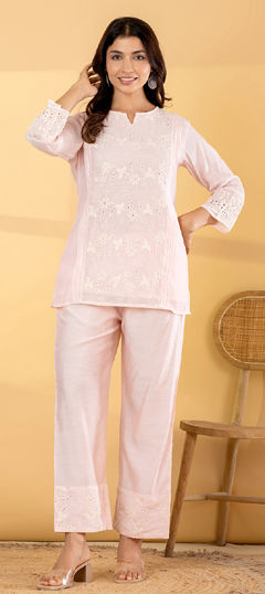 Pink and Majenta color Salwar Kameez in Mul Chanderi fabric with Embroidered work
