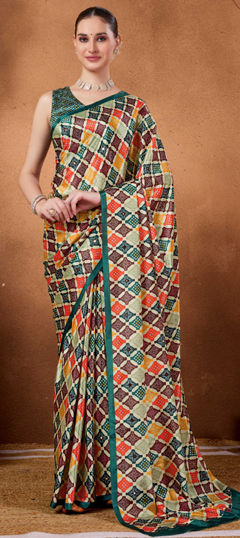 Multicolor color Readymade Saree in Satin Silk fabric with Printed work