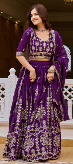 Purple and Violet color Ready to Wear Lehenga in Silk fabric with Embroidered, Sequence work