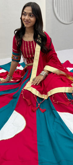 Multicolor color Ready to Wear Lehenga in Cotton fabric with Lace, Printed work