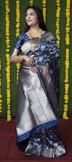 Blue color Saree in Blended fabric with Weaving, Zari work
