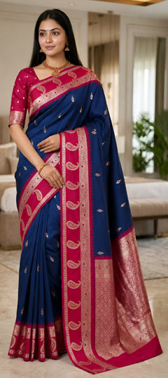 Blue color Saree in Banarasi Silk fabric with Weaving, Zari work