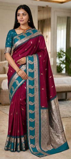 Beige and Brown color Saree in Banarasi Silk fabric with Weaving, Zari work