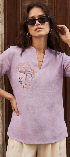 Purple and Violet color Tops and Shirts in Cotton, Linen fabric with Embroidered work