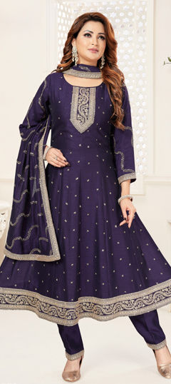 Blue color Salwar Kameez in Silk fabric with Embroidered, Sequence, Zari work