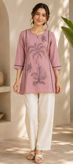 Pink and Majenta color Salwar Kameez in Cotton fabric with Lace work