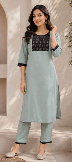 Blue color Salwar Kameez in Cotton Slub fabric with Printed work