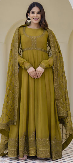 Green color Gown in Georgette fabric with Embroidered work