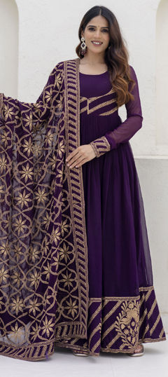 Blue color Gown in Georgette fabric with Embroidered work