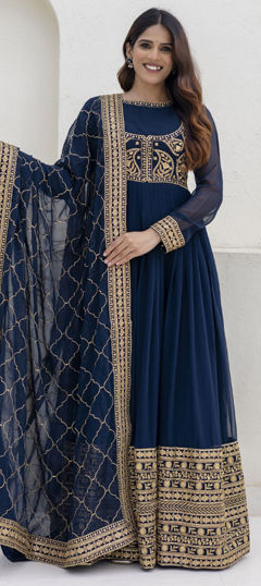 Blue color Gown in Georgette fabric with Embroidered work
