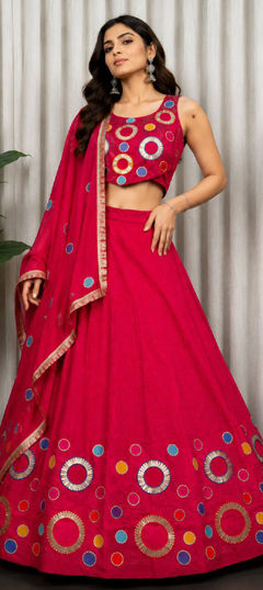Pink and Majenta color Ready to Wear Lehenga in Silk fabric with Aari, Embroidered, Mirror, Sequence work