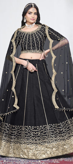 Black and Grey color Lehenga in Art Silk fabric with Sequence work