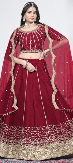 Red and Maroon color Lehenga in Art Silk fabric with Sequence work