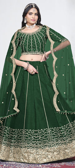 Green color Lehenga in Art Silk fabric with Sequence work