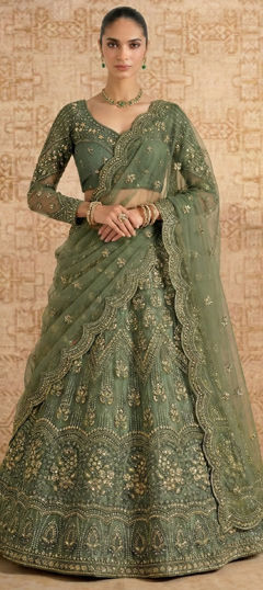 Green color Lehenga in Net fabric with Embroidered, Sequence, Stone work
