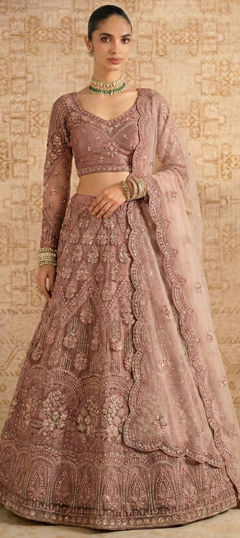 Purple and Violet color Lehenga in Net fabric with Embroidered, Sequence, Stone work
