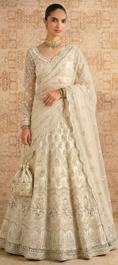 White and Off White color Lehenga in Net fabric with Embroidered, Sequence, Stone work
