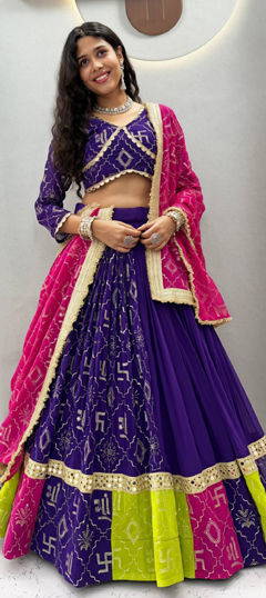 Multicolor color Ready to Wear Lehenga in Faux Georgette fabric with Embroidered, Sequence, Thread work
