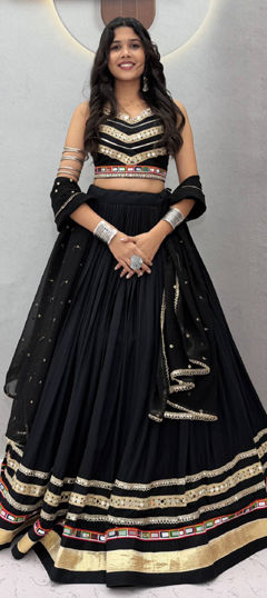 Black and Grey color Ready to Wear Lehenga in Cotton fabric with Embroidered, Mirror work