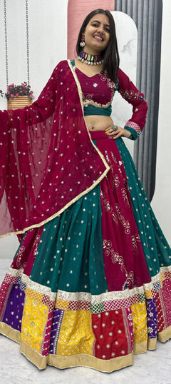 Multicolor color Ready to Wear Lehenga in Faux Georgette fabric with Embroidered, Mirror work