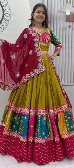 Blue color Ready to Wear Lehenga in Cotton fabric with Embroidered, Sequence, Thread work