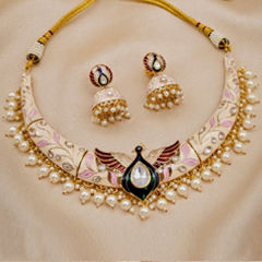 Gold Rodium Polish White and Off White color Necklace in Metal Alloy studded with CZ Diamond, Pearl