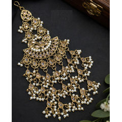 Gold Rodium Polish Beige and Brown color Passa in Copper studded with Kundan, Pearl