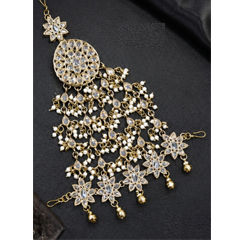 Gold Rodium Polish Beige and Brown color Passa in Copper studded with Kundan, Pearl