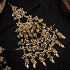Gold Rodium Polish Beige and Brown color Passa in Copper studded with Kundan, Pearl