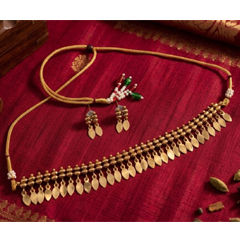 Gold Rodium Polish Gold color Necklace in Copper studded with Beads, CZ Diamond
