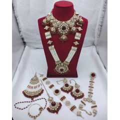 Gold Rodium Polish Red and Maroon color Bridal Jewelry in Copper studded with Austrian diamond, CZ Diamond