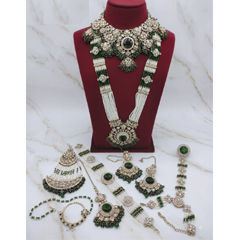 Gold Rodium Polish Green color Bridal Jewelry in Copper studded with Austrian diamond, CZ Diamond