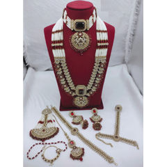 Gold Rodium Polish Red and Maroon color Bridal Jewelry in Copper studded with Austrian diamond, CZ Diamond