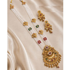 Gold Rodium Polish Red and Maroon color Necklace in Copper studded with Beads, CZ Diamond