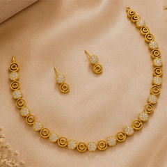 Gold Rodium Polish White and Off White color Necklace in Copper studded with CZ Diamond