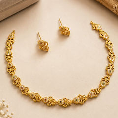 Gold Rodium Polish Red and Maroon color Necklace in Copper studded with CZ Diamond