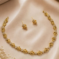 Gold Rodium Polish White and Off White color Necklace in Copper studded with CZ Diamond