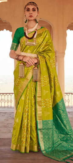 Yellow color Saree in Silk fabric with Weaving work
