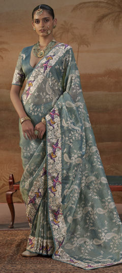 Blue color Saree in Silk fabric with Embroidered, Sequence work