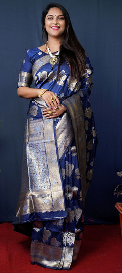Blue color Saree in Banarasi Silk fabric with Weaving, Zari work