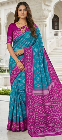 Blue, Purple and Violet color Saree in Blended fabric with Printed, Weaving work