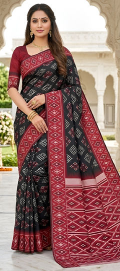 Black and Grey, Red and Maroon color Saree in Blended fabric with Printed, Weaving work