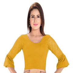 Gold color Blouse in Cotton fabric with Thread work
