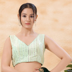 Green color Blouse in Cotton fabric with Embroidered, Sequence work