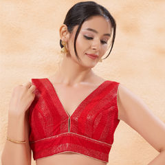 Red and Maroon color Blouse in Cotton fabric with Embroidered, Sequence work