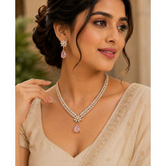 Gold Rodium Polish Pink and Majenta color Necklace in Metal Alloy studded with Austrian diamond