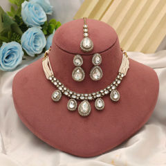 Gold Rodium Polish Purple and Violet color Necklace in Metal Alloy studded with CZ Diamond