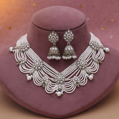 Gold Rodium Polish White and Off White color Necklace in Metal Alloy studded with CZ Diamond, Pearl
