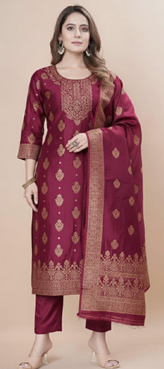 Pink and Majenta color Salwar Kameez in Jacquard fabric with Weaving work