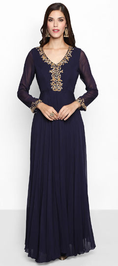 Blue color Salwar Kameez in Georgette fabric with Dabka, Embroidered, Sequence work